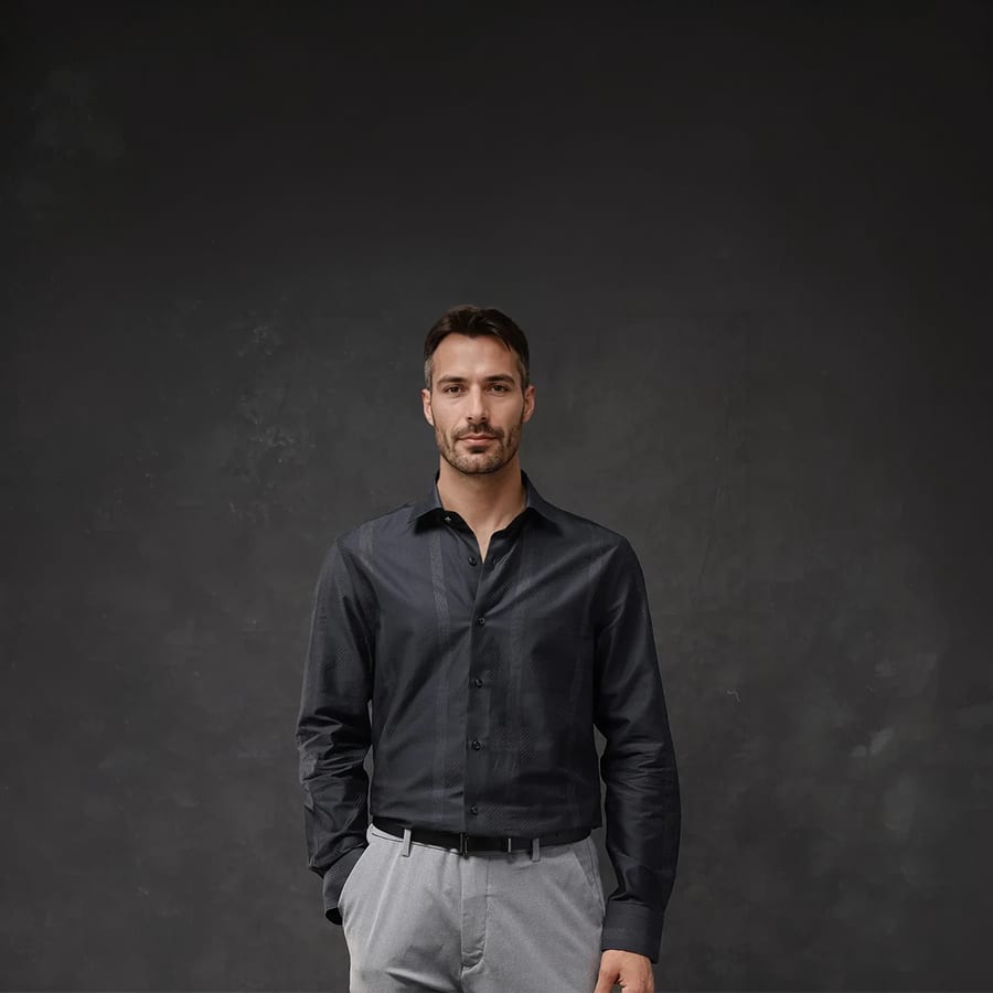 GUILD STATEMENT - JUAN - BLACK REGULAR FIT STRIPED PRINT SHIRT