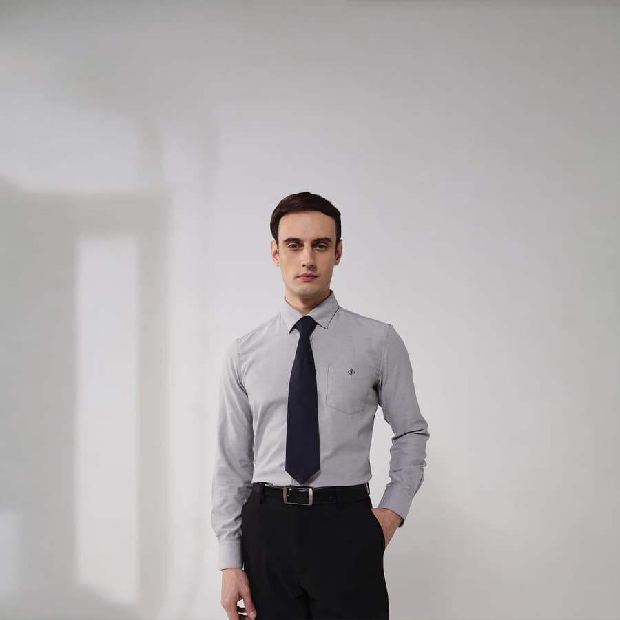 OXFOM - GREY REGULAR FIT EMBROIDERED SHIRT