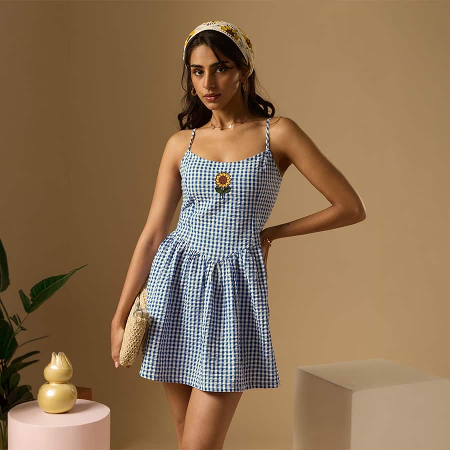 Corset Gingham Dress: Sunflower