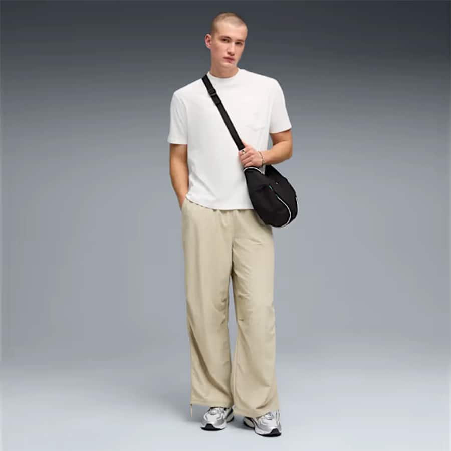WARDROBE ESSENTIALS OVERSIZED PARACHUTE PANTS - PEBBLE GRAY