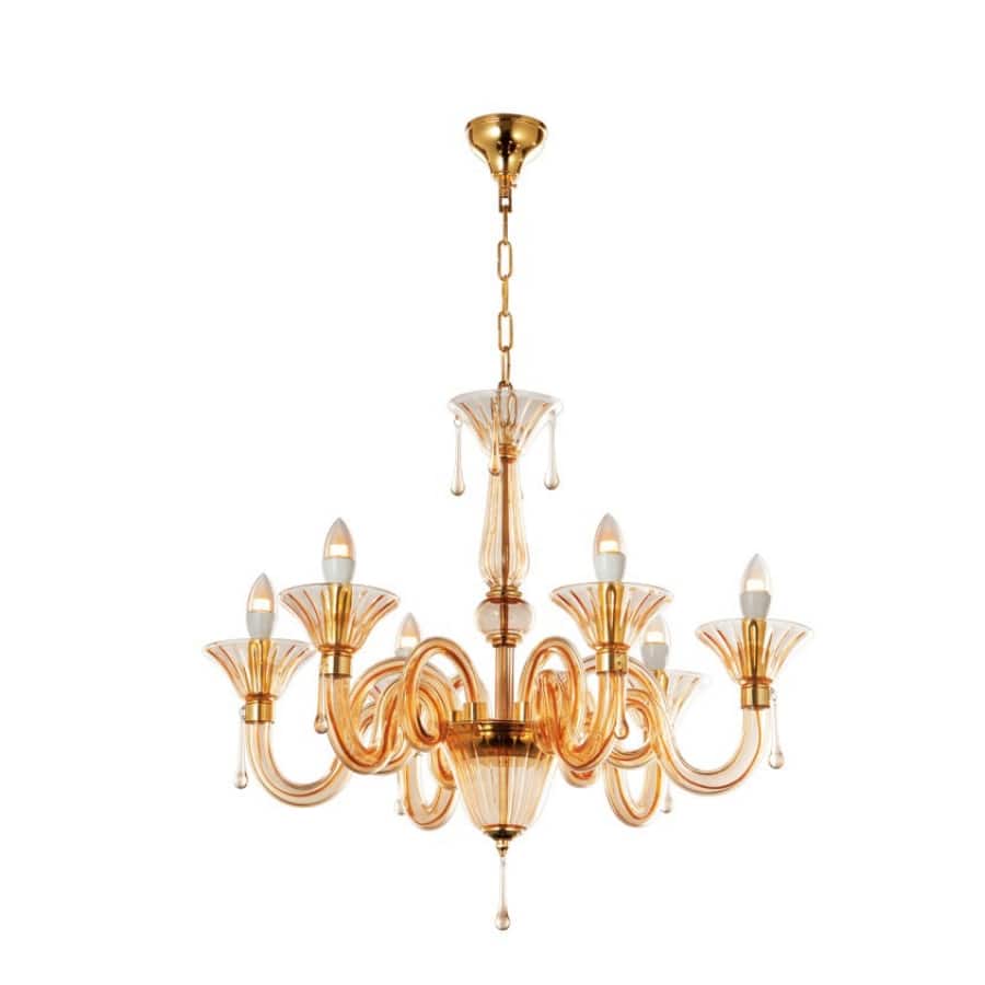6 LT Honey Glass Chandelier