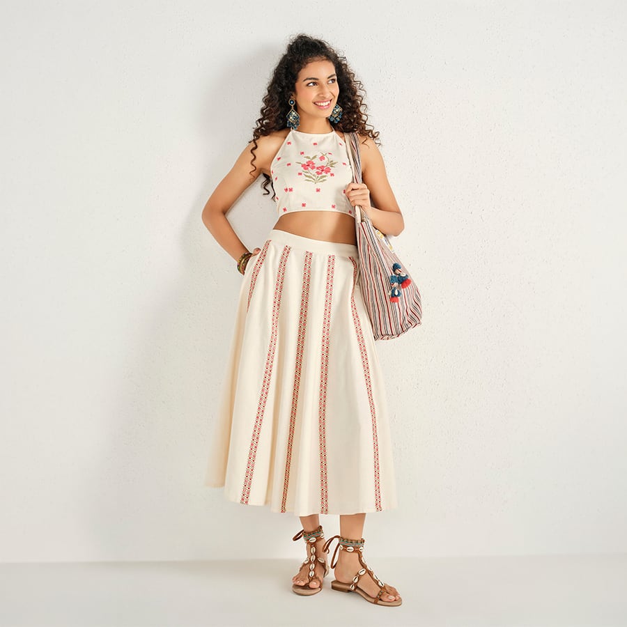 Quiet Sand Embroidered Skirt Set