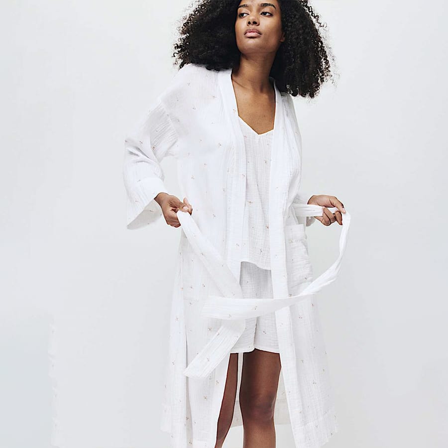 Pure Cotton Muslin Floral Dressing Gown