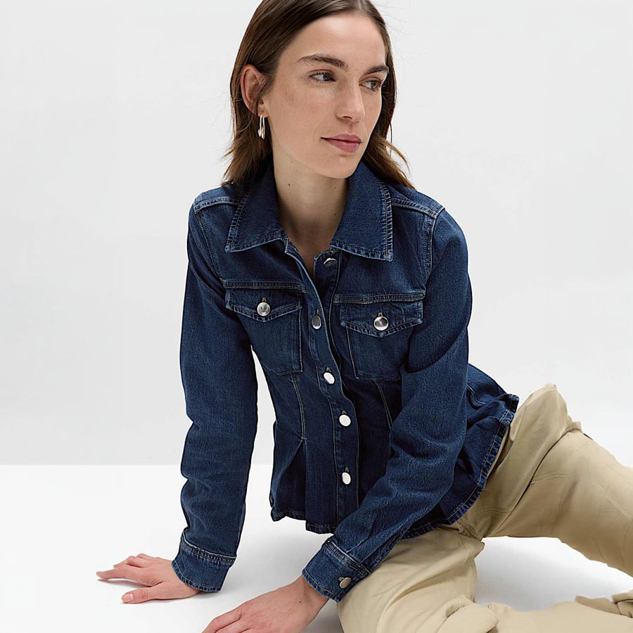 Denim Peplum Collared Jacket