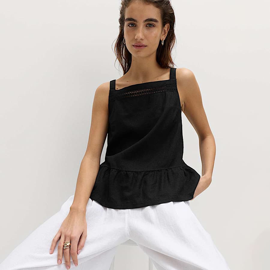 Linen Rich Square Neck Lace Insert Top