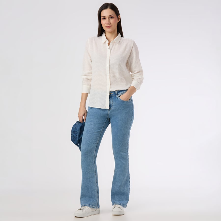 Women White Textured Regular Fit Shirt