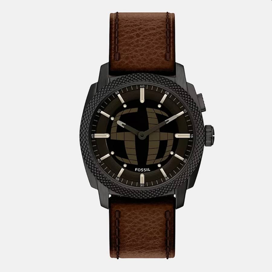 Machine Big Tic Men Quartz Black Dial Analog-Digital Leather Watch FS6165
