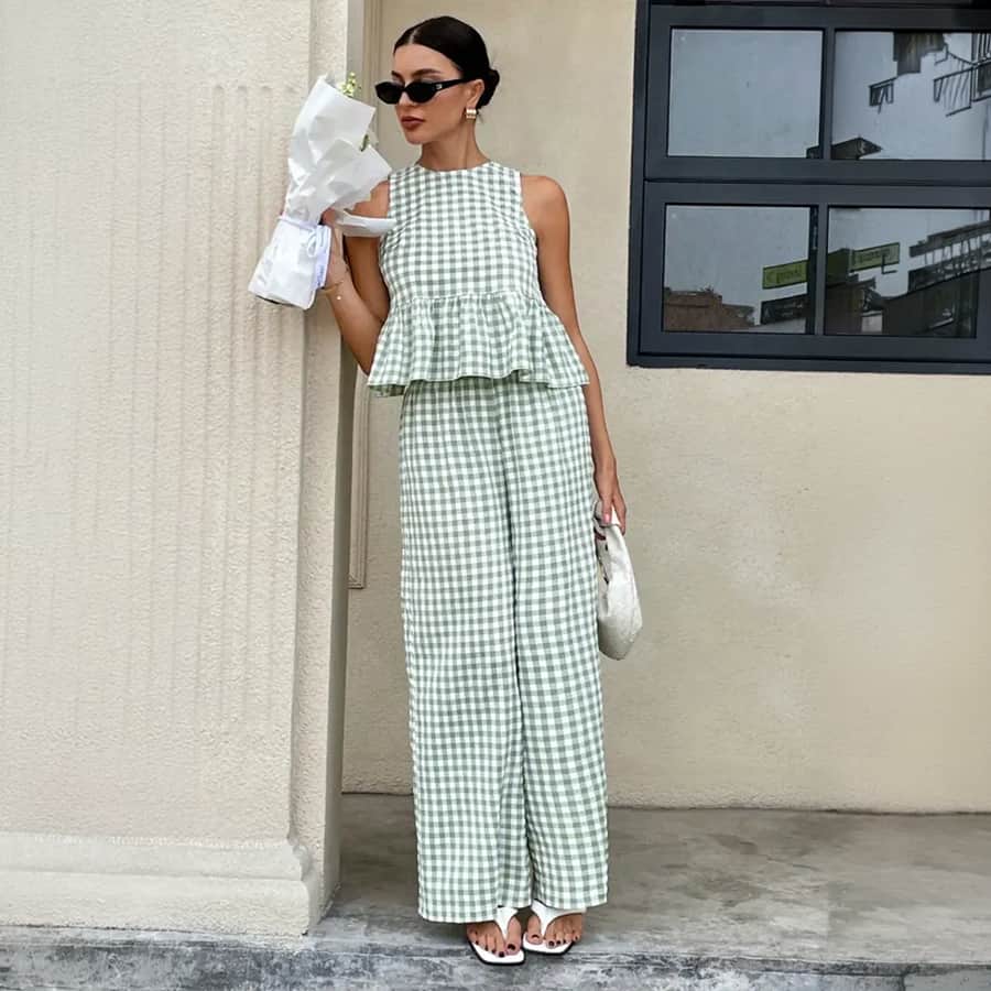 Light Green Gingham Ruffle Co-ord Set