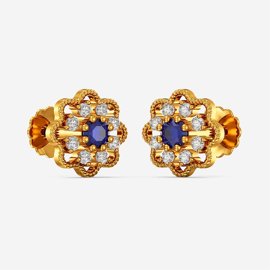 Azure Bloom Golden Earrings
