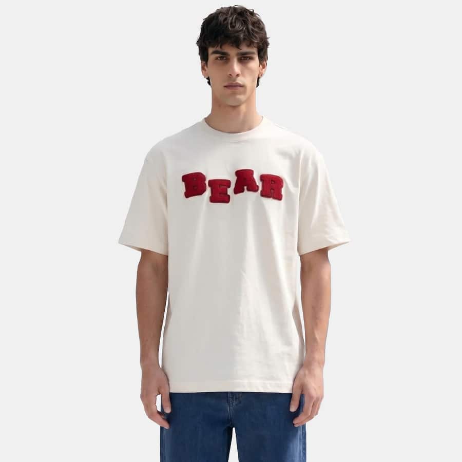 BERKS-OW Off White Oversized Crew Neck T-Shirt with Chenille Embroidered