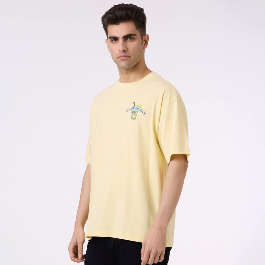 Men Yellow Back Print Short Sleeve Oversized T-shirt