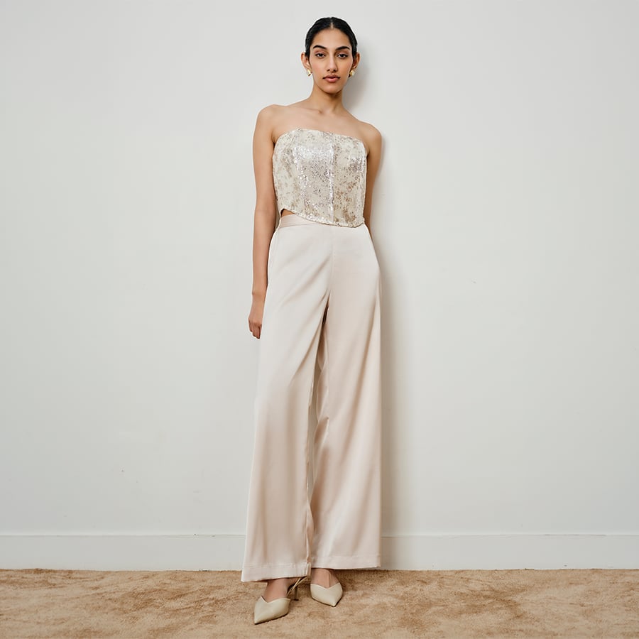 Shimmery Champagne Wide-Leg Pants