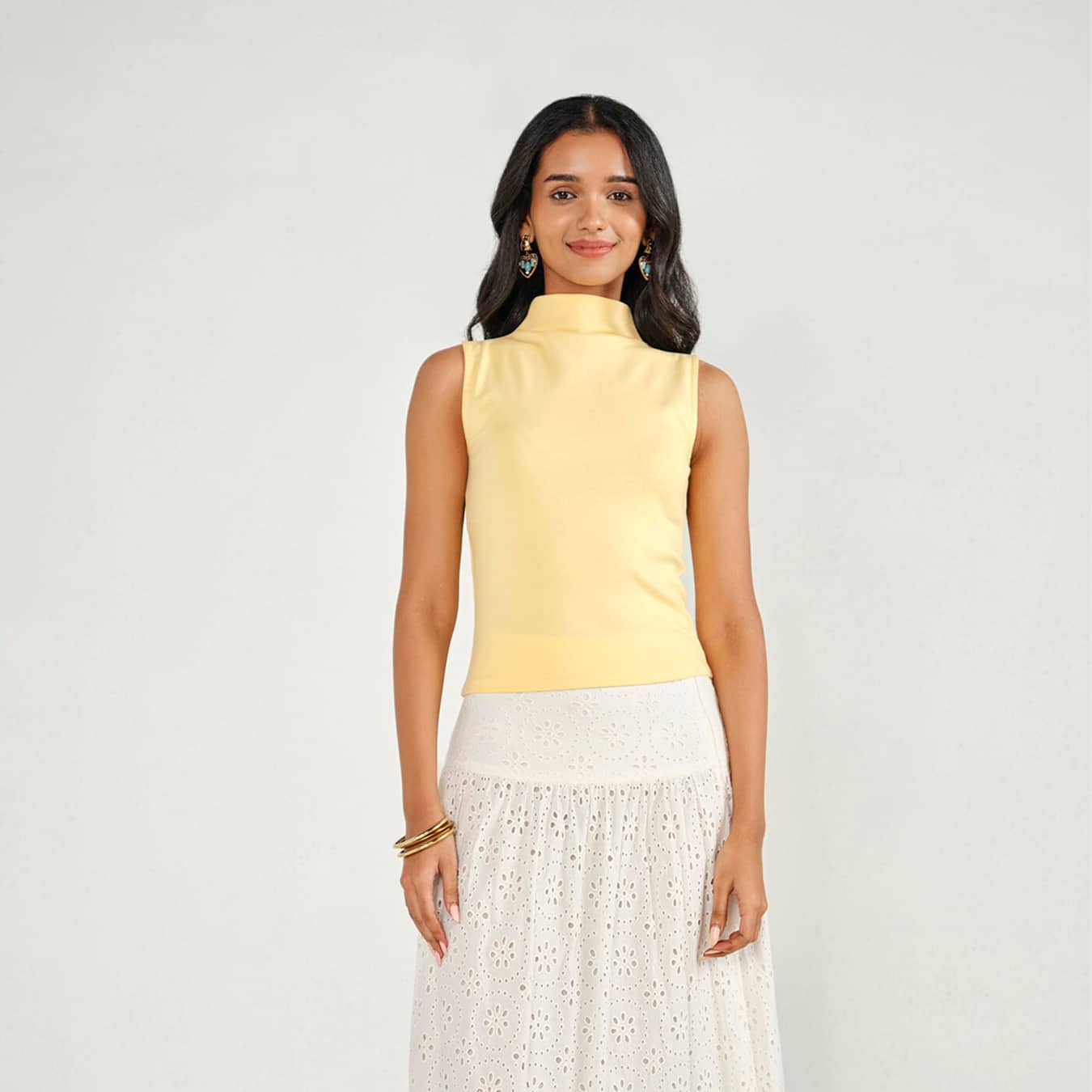 Yellow Cotton Ribbed Vest