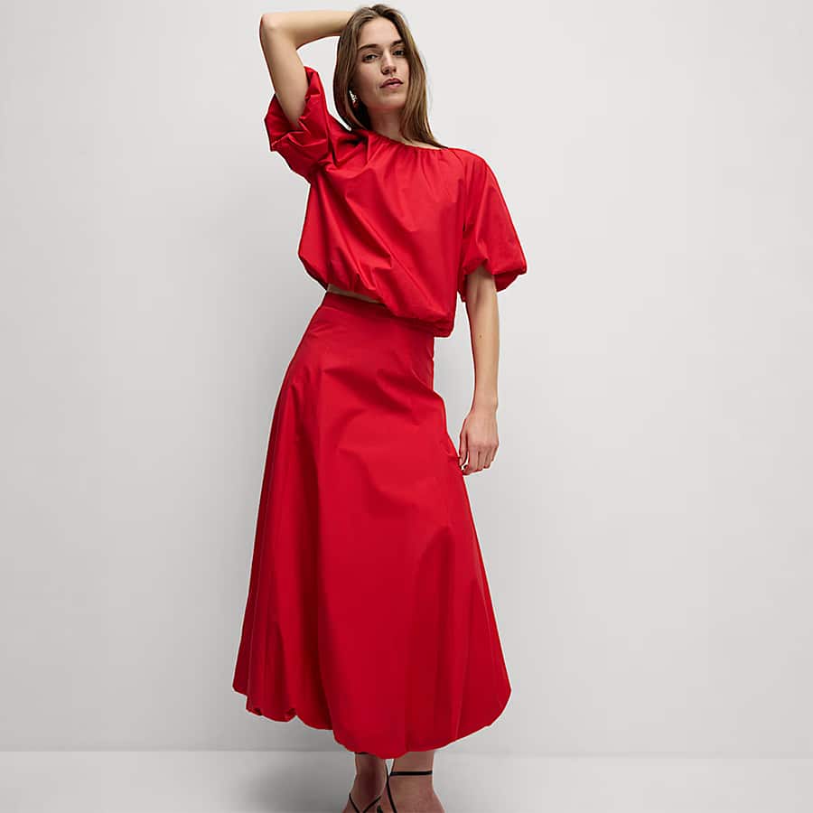 Pure Cotton Bubble Hem Midi Skirt