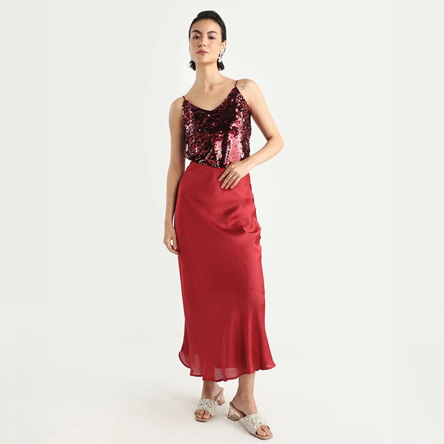 LILO - SHEEN RED SEQUINED REGULAR FIT TOP