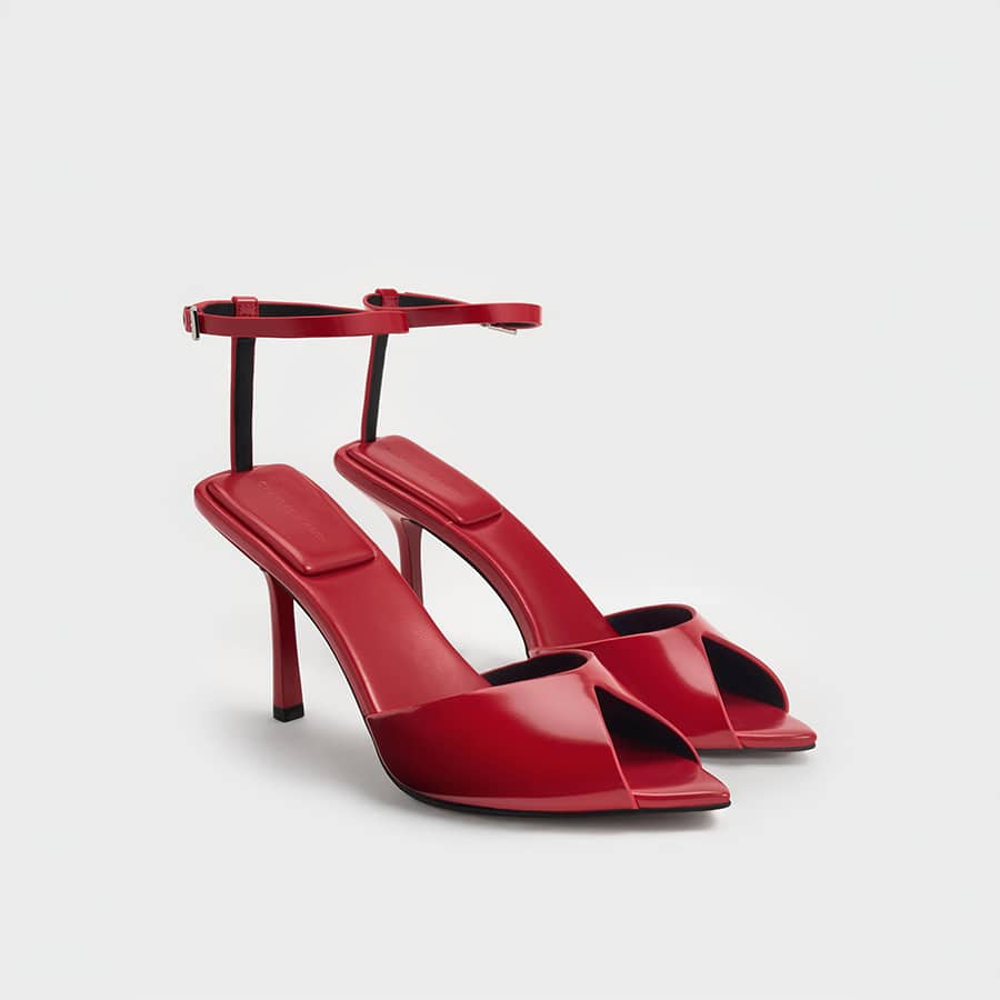 Pointed Peep-Toe Stiletto Sandals - Red