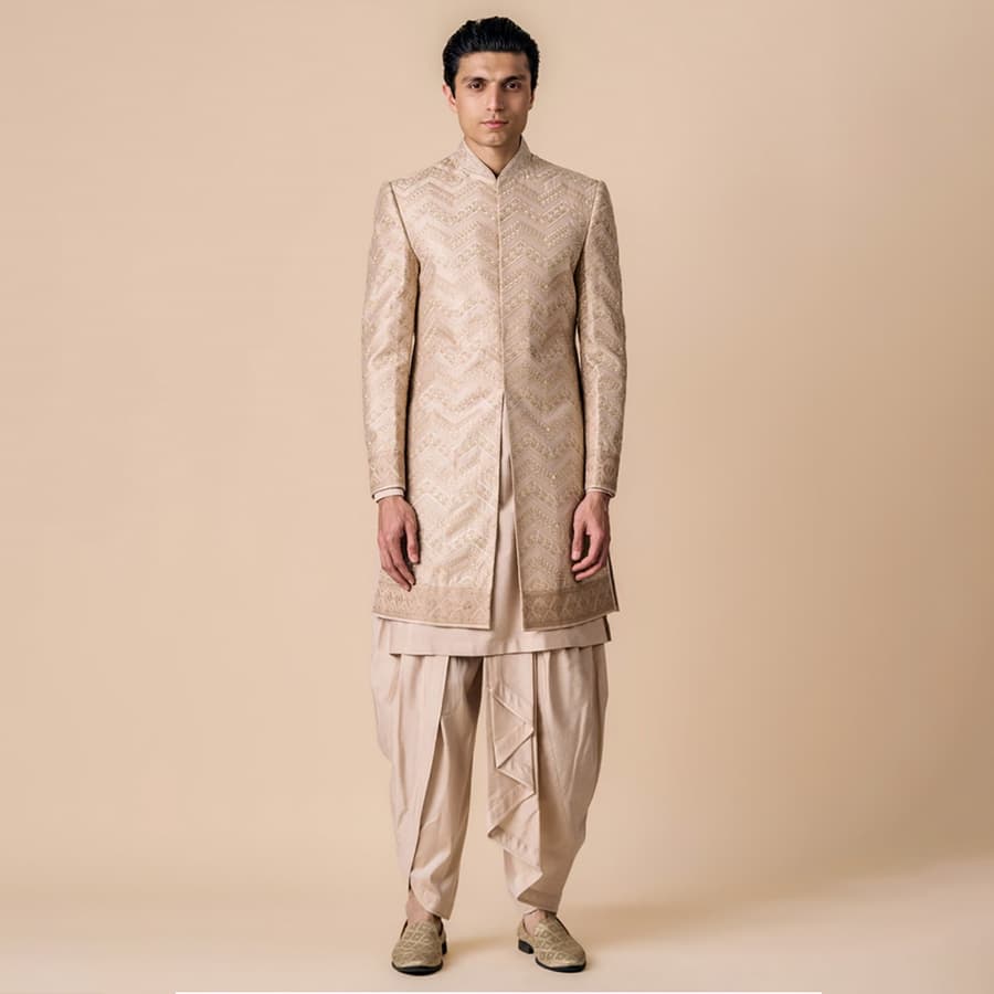 Nude All Over Embroidered Sherwani