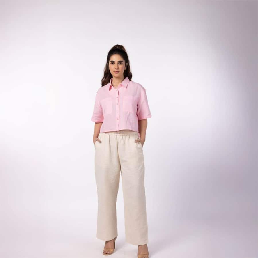 Women's Oversized Crop Shirt - Powder Pink