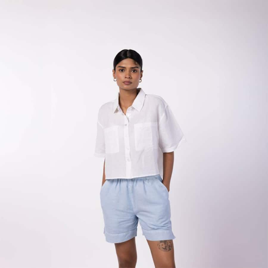 Women's Linen Blend Shorts - Powder Blue