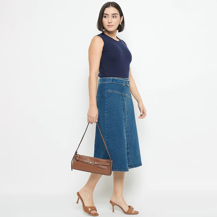 Madame Sleeveless Belted Denim Dress