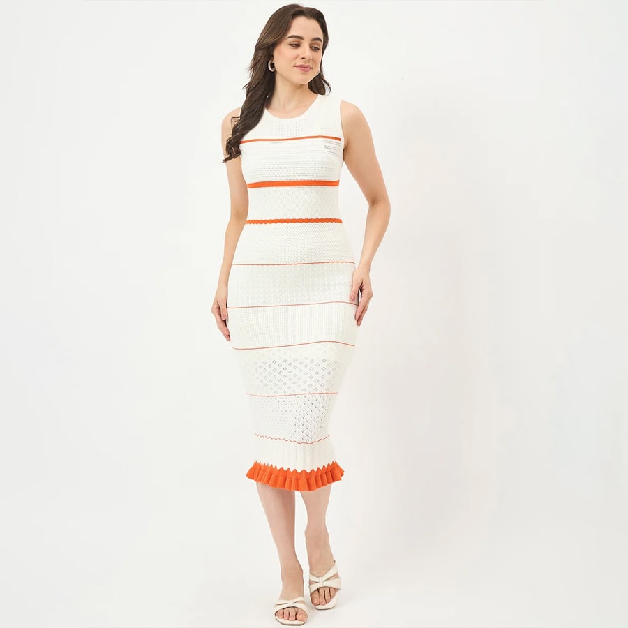 Madame White Viscose-Blend Knit Dress