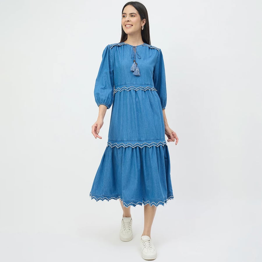 Madame Dark Blue Cotton Denim Dress