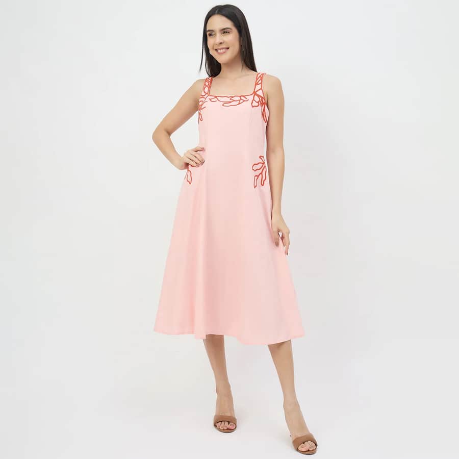 Madame Blush Pink Cotton Midi Dress
