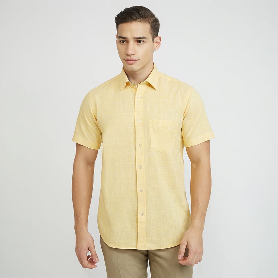ColorPlus Men Yellow Regular Fit Plain Casual Shirt