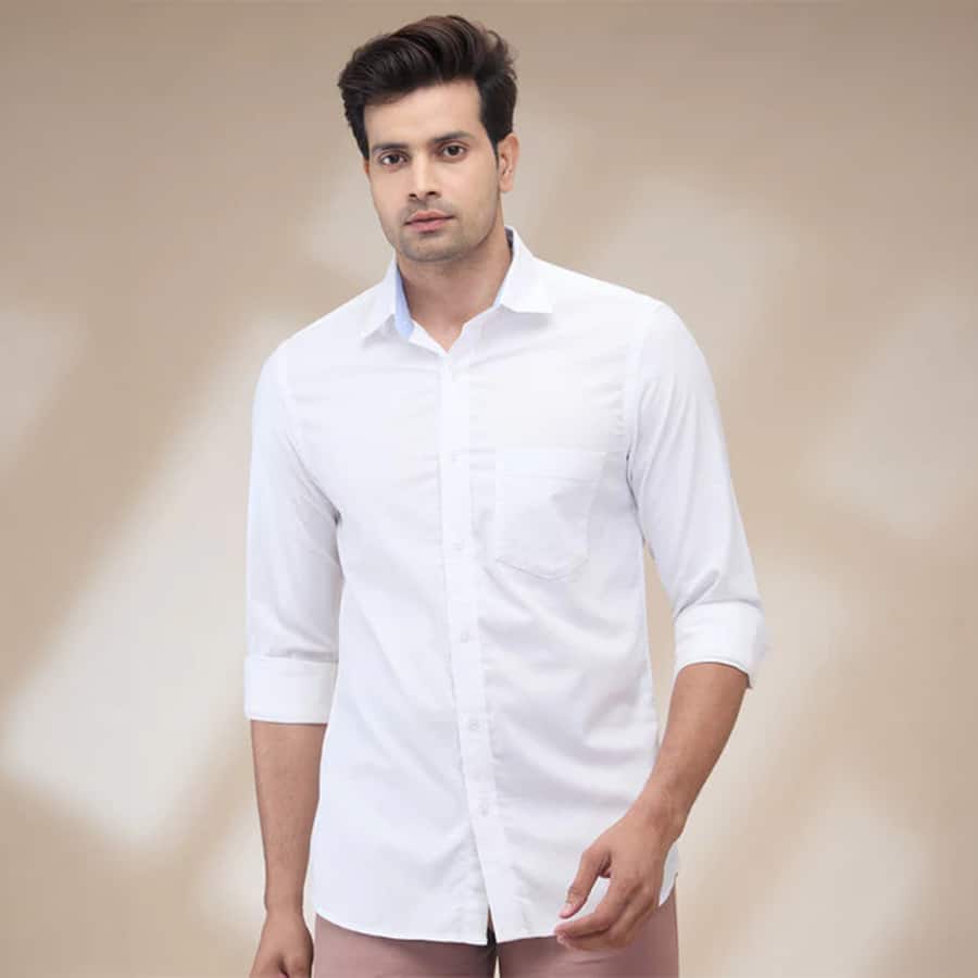 Colorplus Men White Regular Fit Plain Casual Shirt