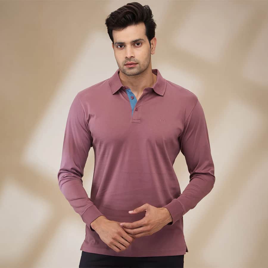 Colorplus Men Maroon Regular Fit Solid Polo Neck Collar T-Shirt