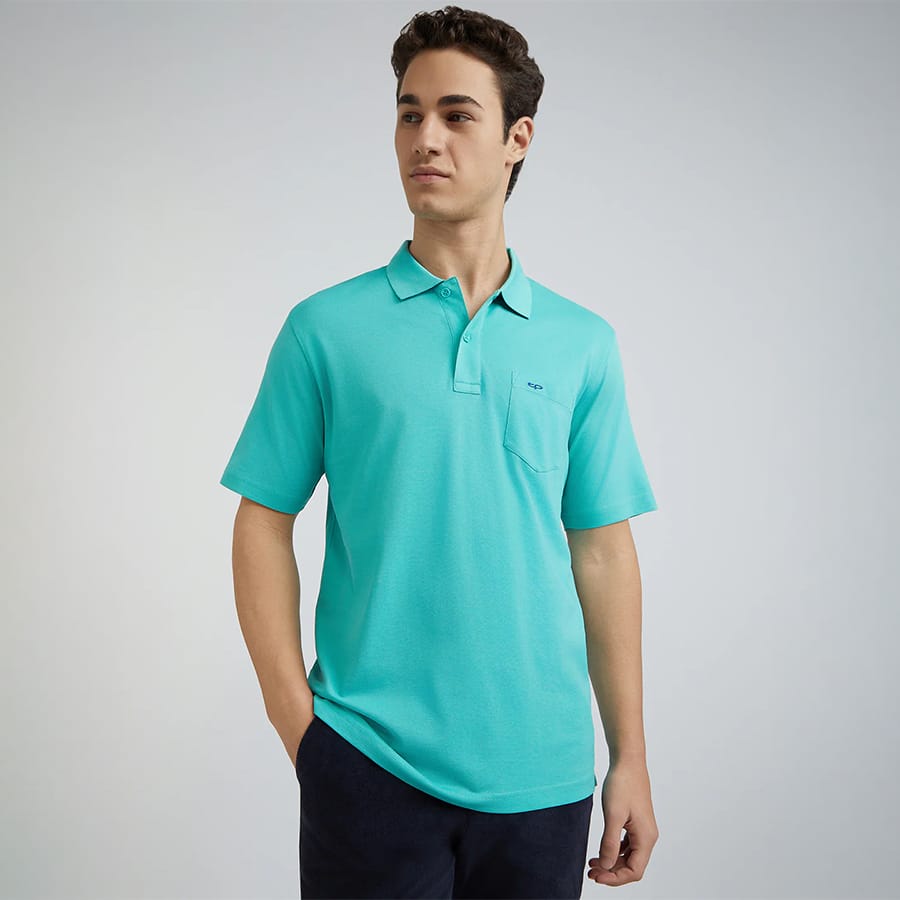Colorplus Men Green Classic Fit Solid Polo Neck Collar T-Shirt