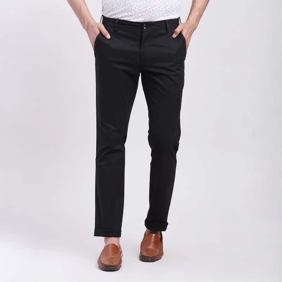 Colorplus Men Black Super Slim Fit Solid Piece Dyed Trouser