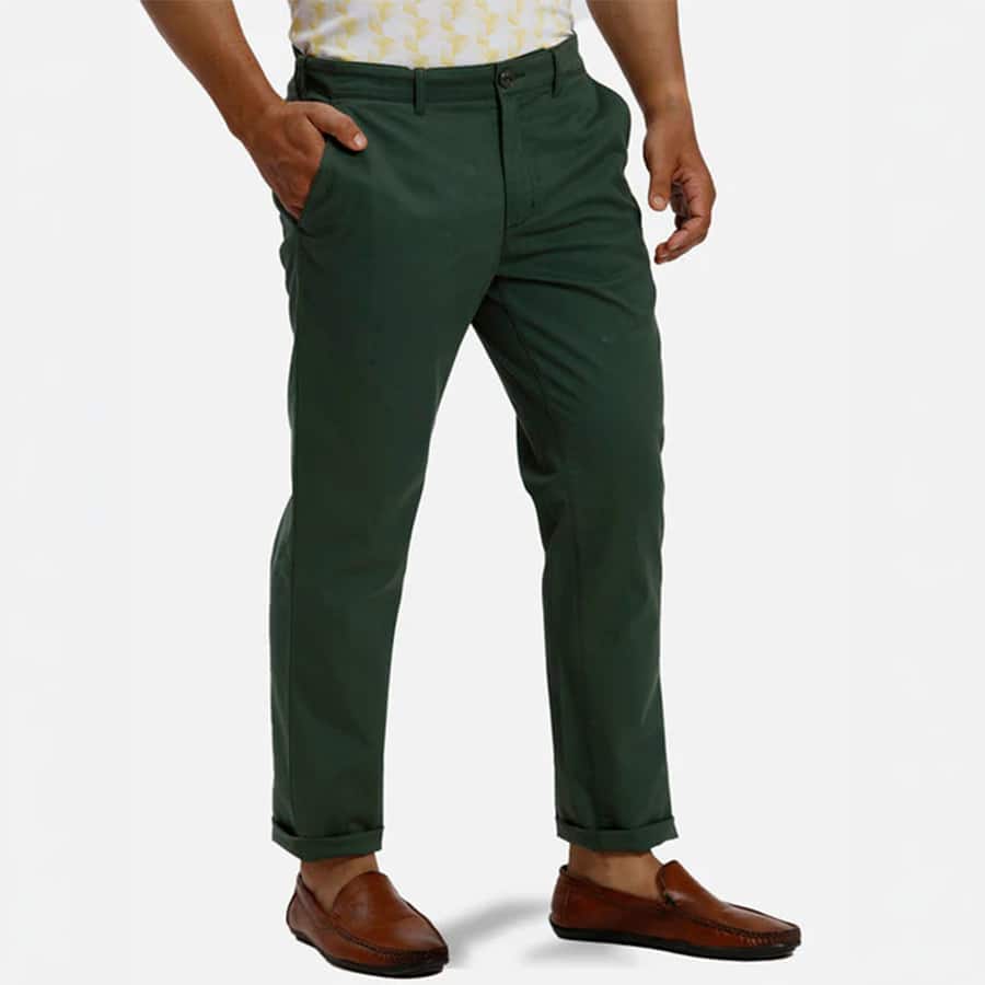 Colorplus Men Green Slim Fit Solid Piece Dyed Trouser