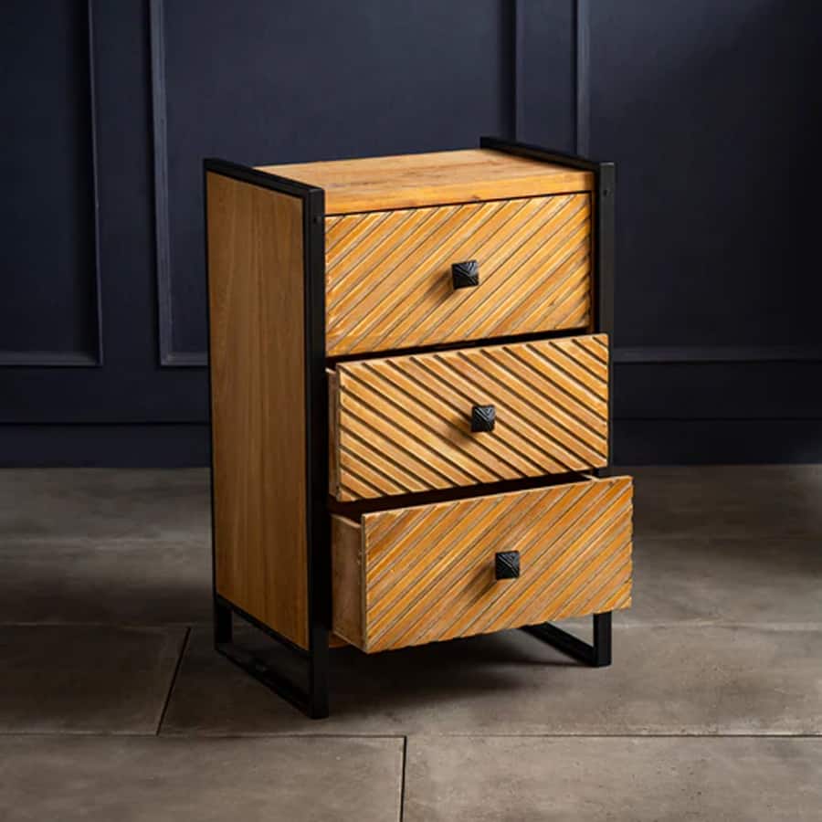 Chevron Grain 3-Drawer Bedside Cabinet