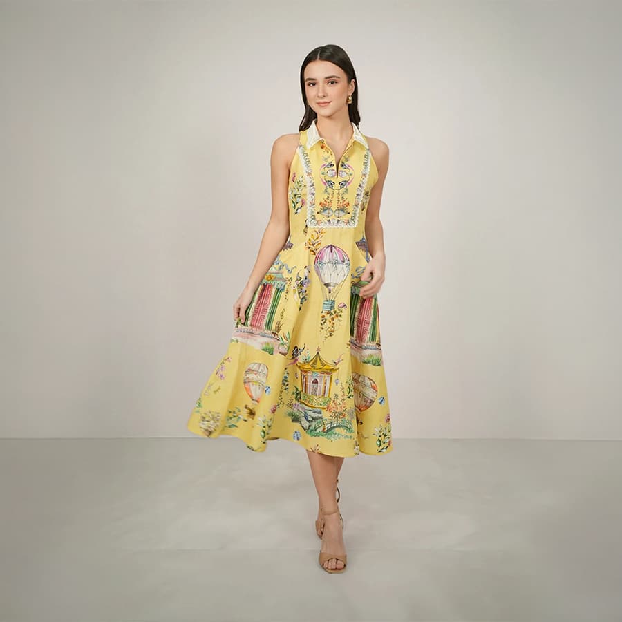 Cavira Collared Halter Midi Dress