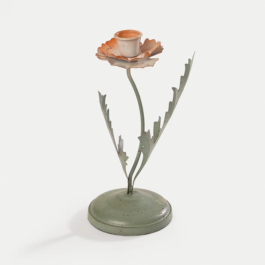 Plant-shaped Green Metal Candleholder- Small