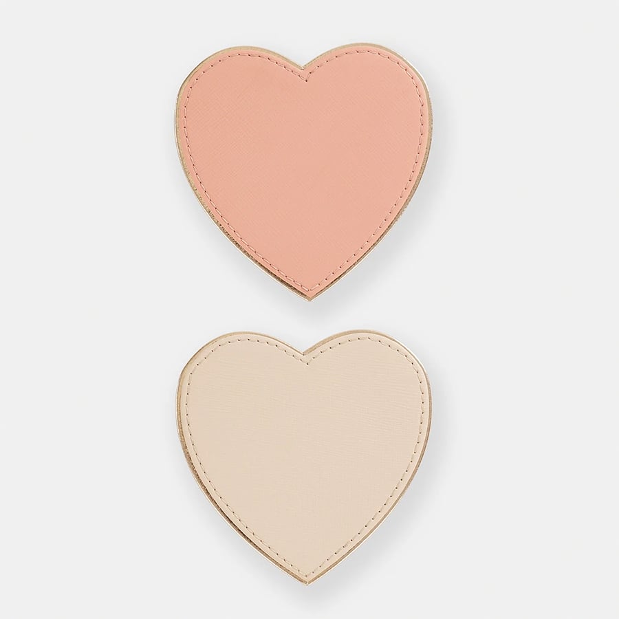 Set of 4 Pink Heart Shaped Faux Leather Coaster
