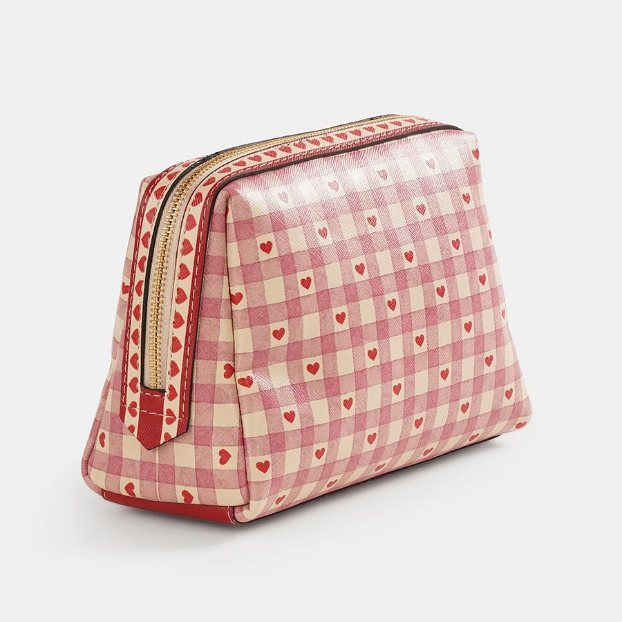Pink Printed Faux Leather Vanity Pouch - Large