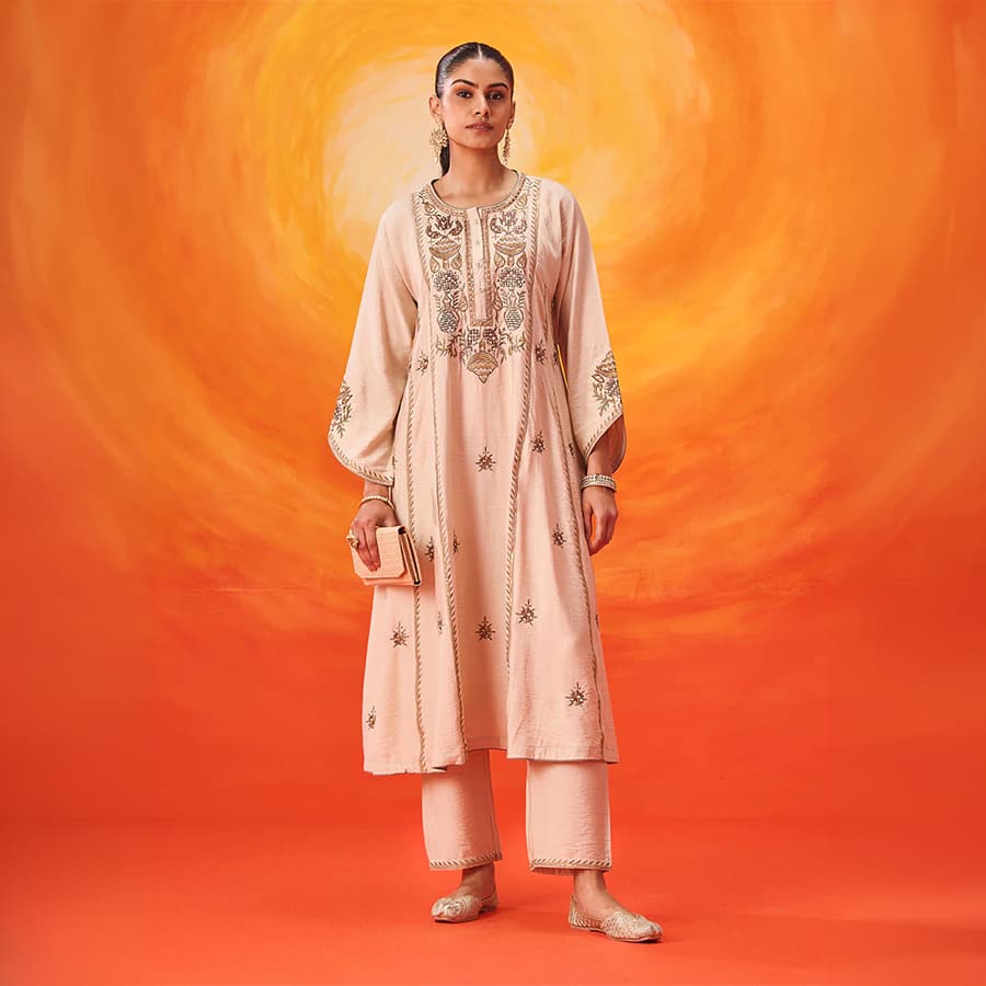 Vaara Ariza Ivory Embroidered A-line Suit Set with Dupatta