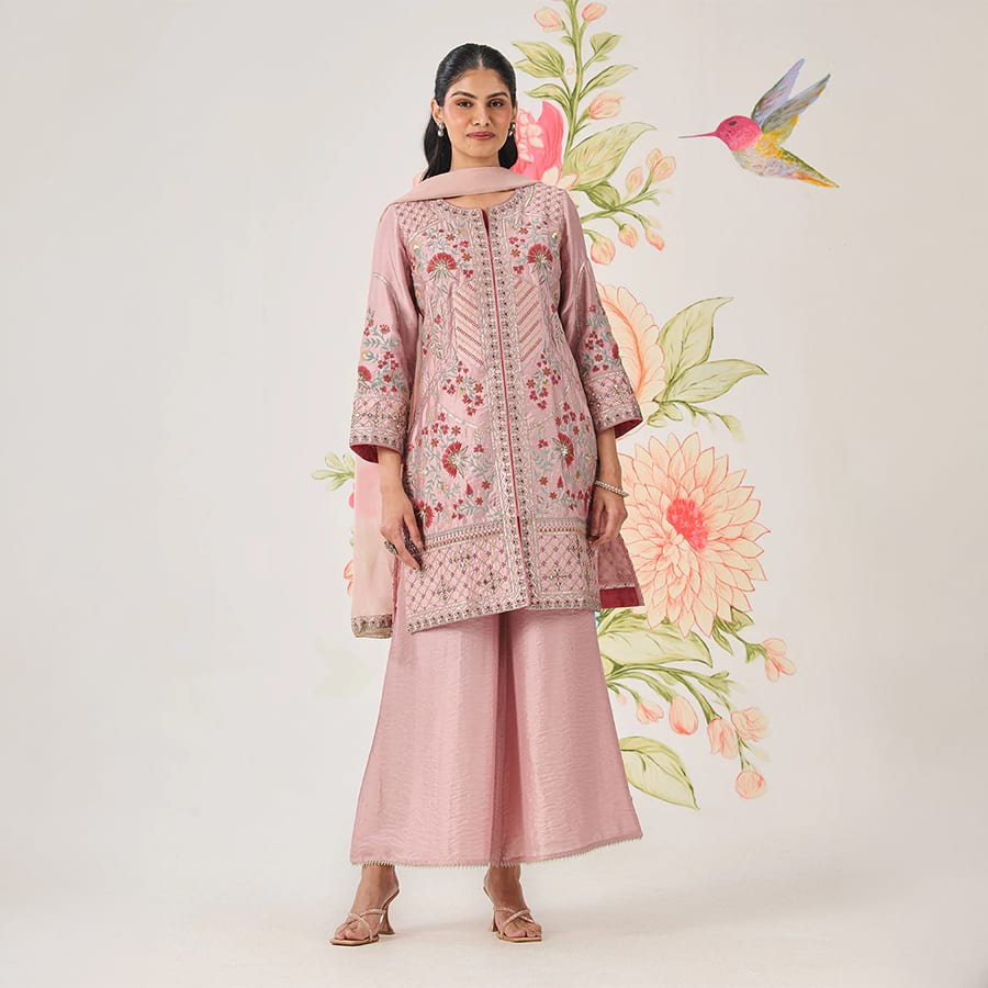 Vaara Nishat Pink Embroidered Suit Set with Dupatta