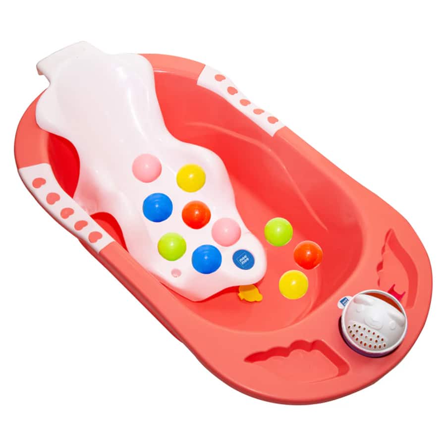 Anti-Slip Large Baby Bath Tub with Bath Seat (Pink)