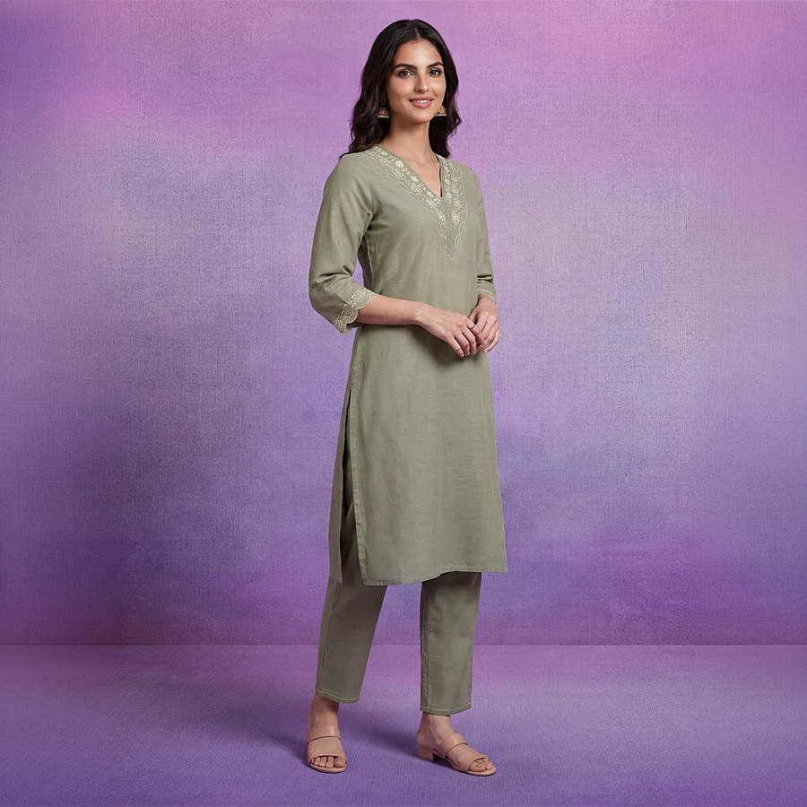 Mint green Embroidered Suit Set with Dupatta