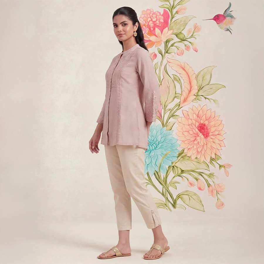 Tiri Baby Pink Monochrome Embroidered Shirt