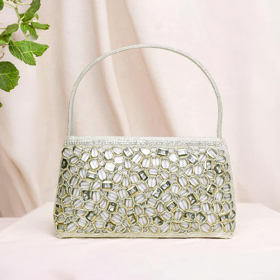 Glam & Glow Stone Embellished Clutch - Silver