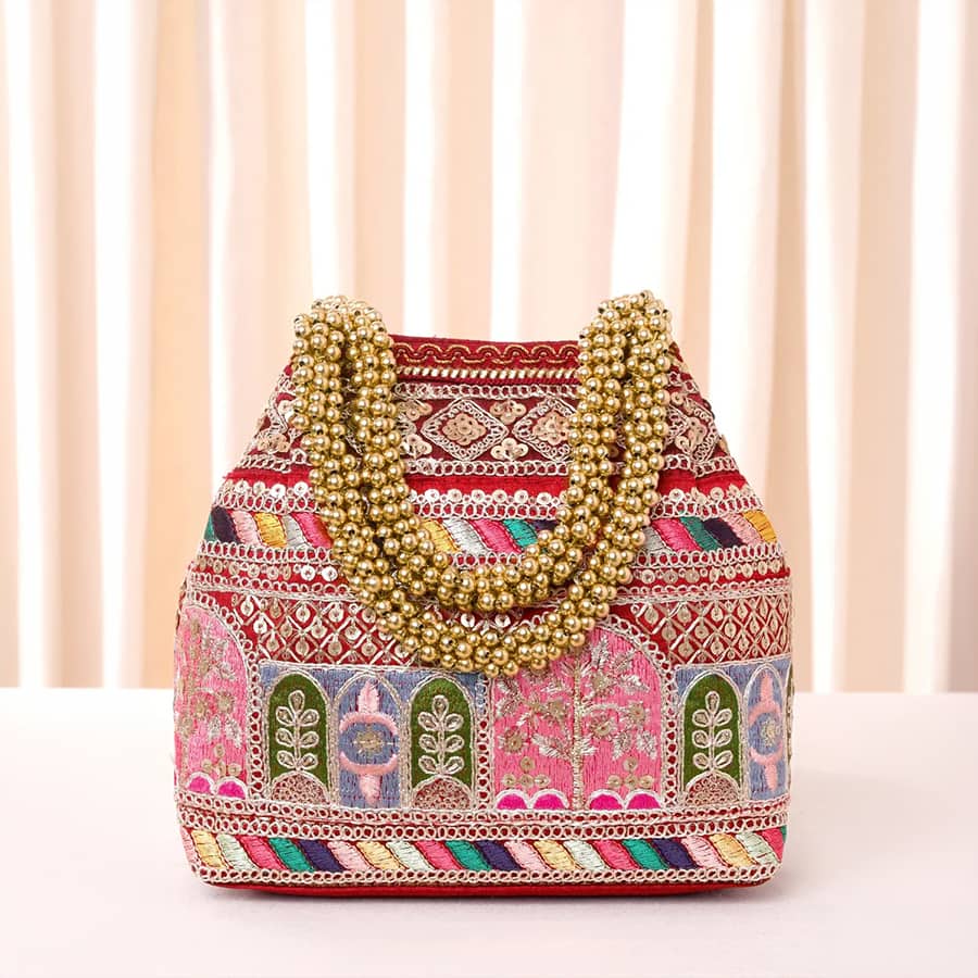 Ethnic Embroidered Potli Purse - Maroon