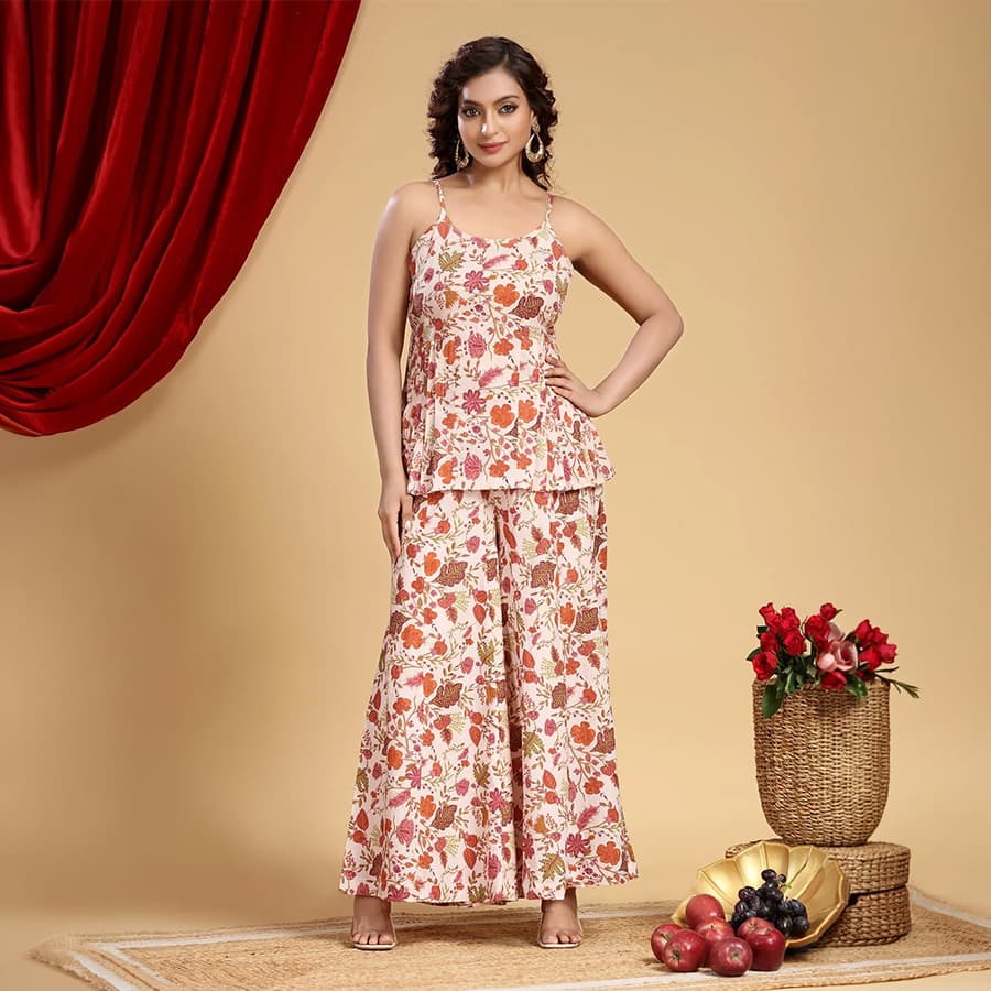 Peach Jaipuri Cotton Floral Printed Top