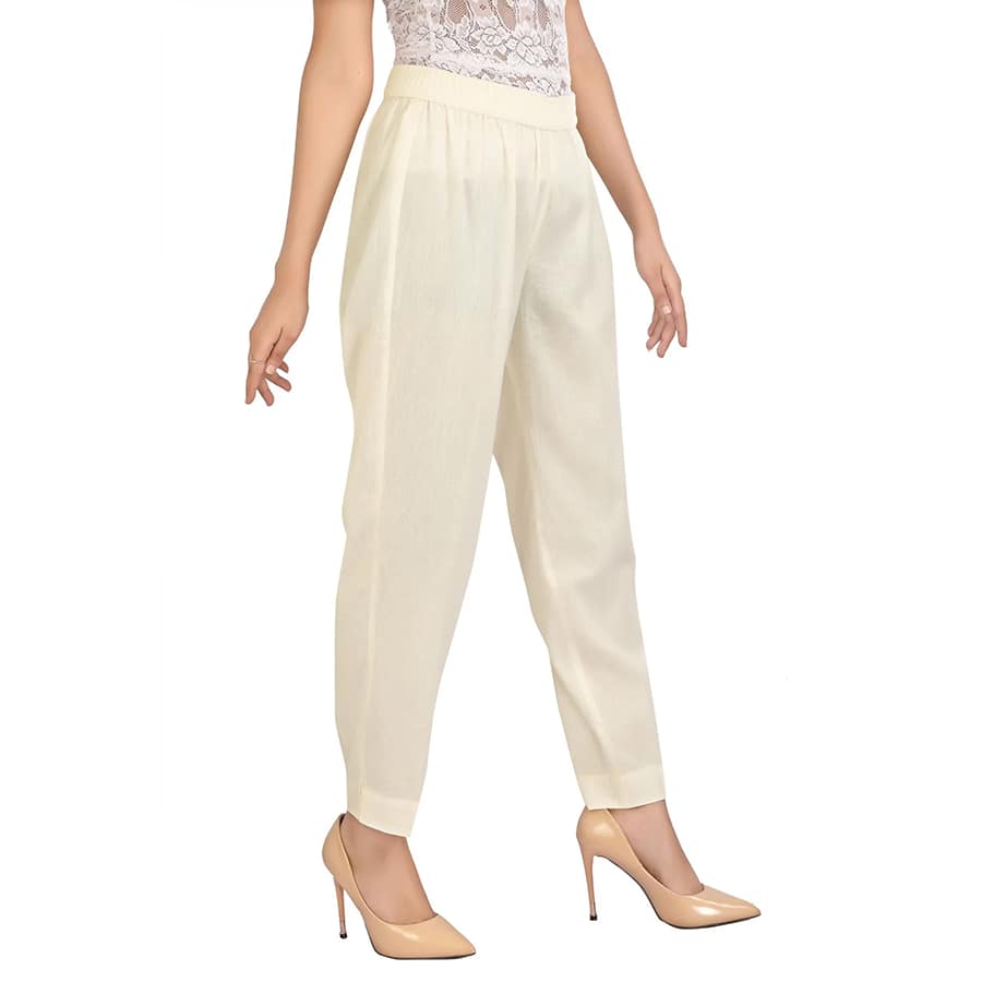 Off White Solid Cotton Pant