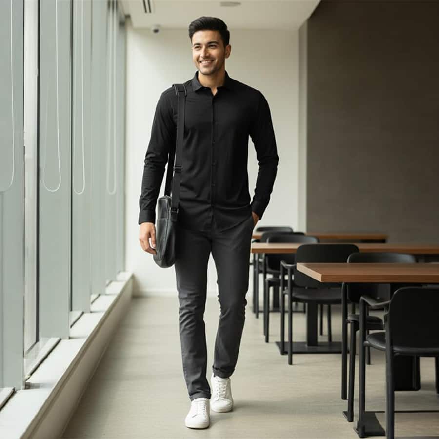 Black Plain Cotton Stretch Formal Shirt