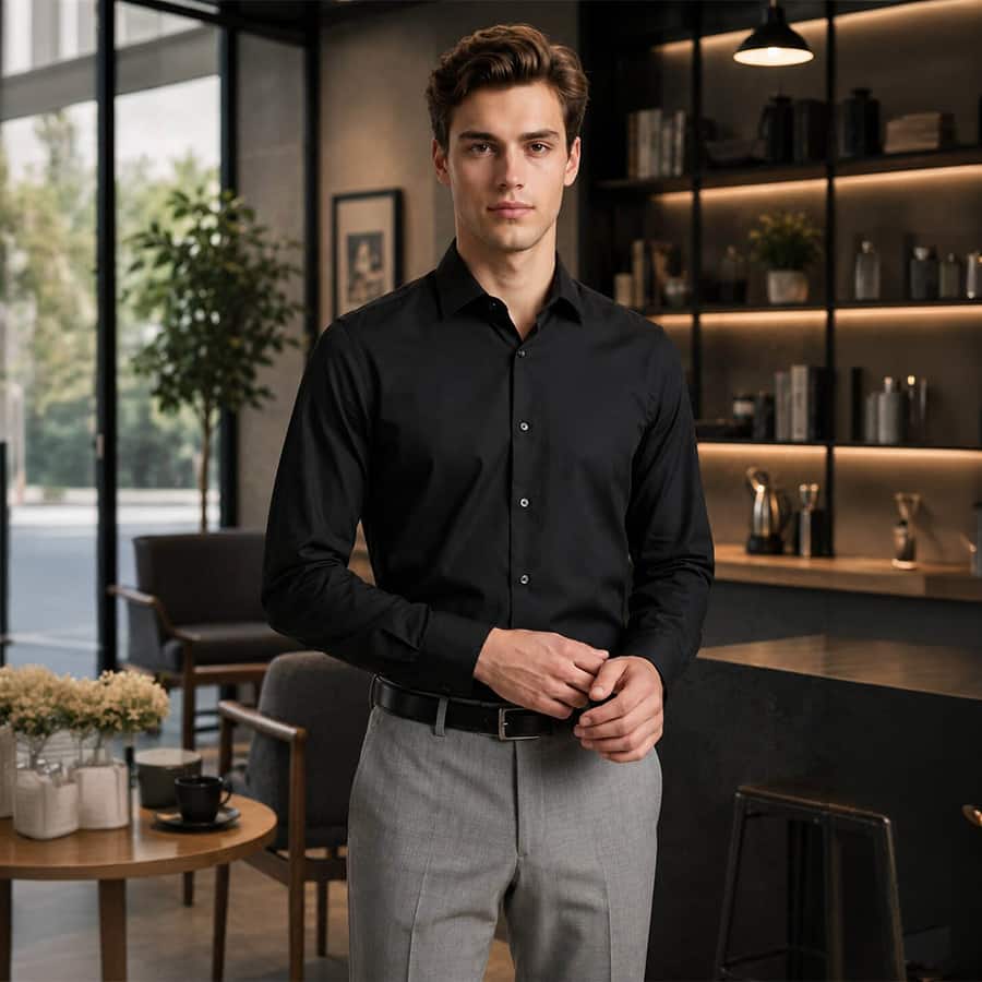 Black Plain Cotton Stretch Shirt