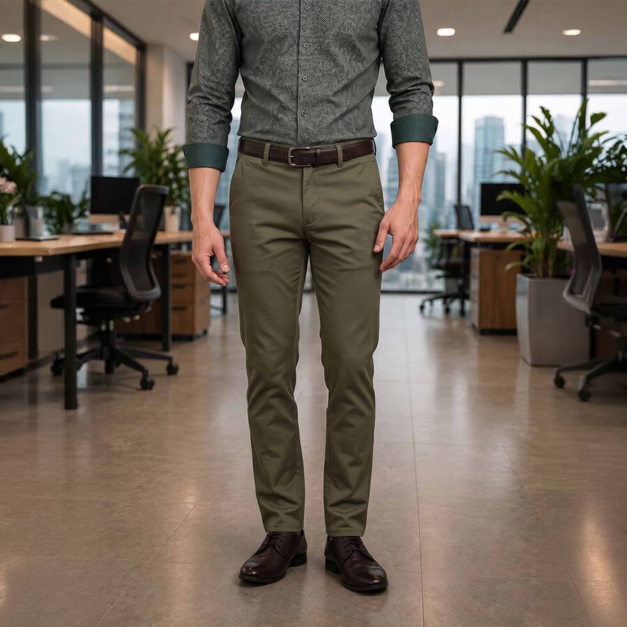 Brown Twill Cotton Stretch Casual Trouser